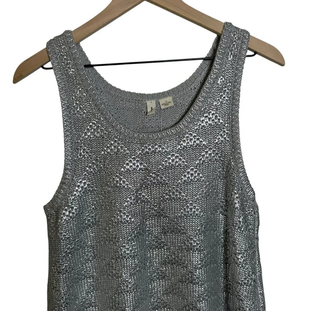 Moth Anthropologie Large Sana Sweater Knit Tank Top Silver Foiled Metallic Party - Picture 4 of 12